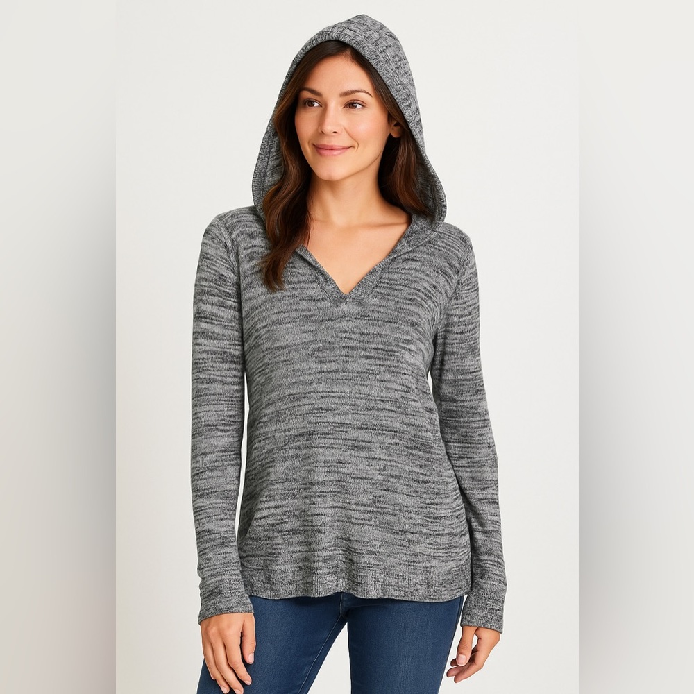 Roxy Black Marled Open Knit Hoodie Sweatshirt Sz M EUC